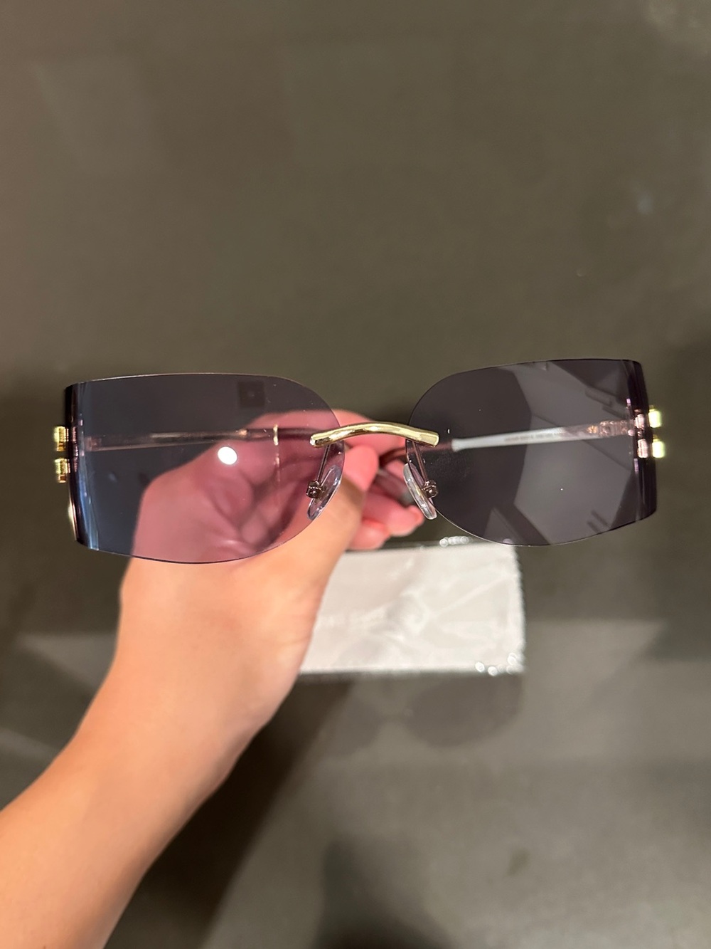 NEW Miu Miu Purple Gradient Rimless Sunglasses with Gold Accents - Picture 4 of 7